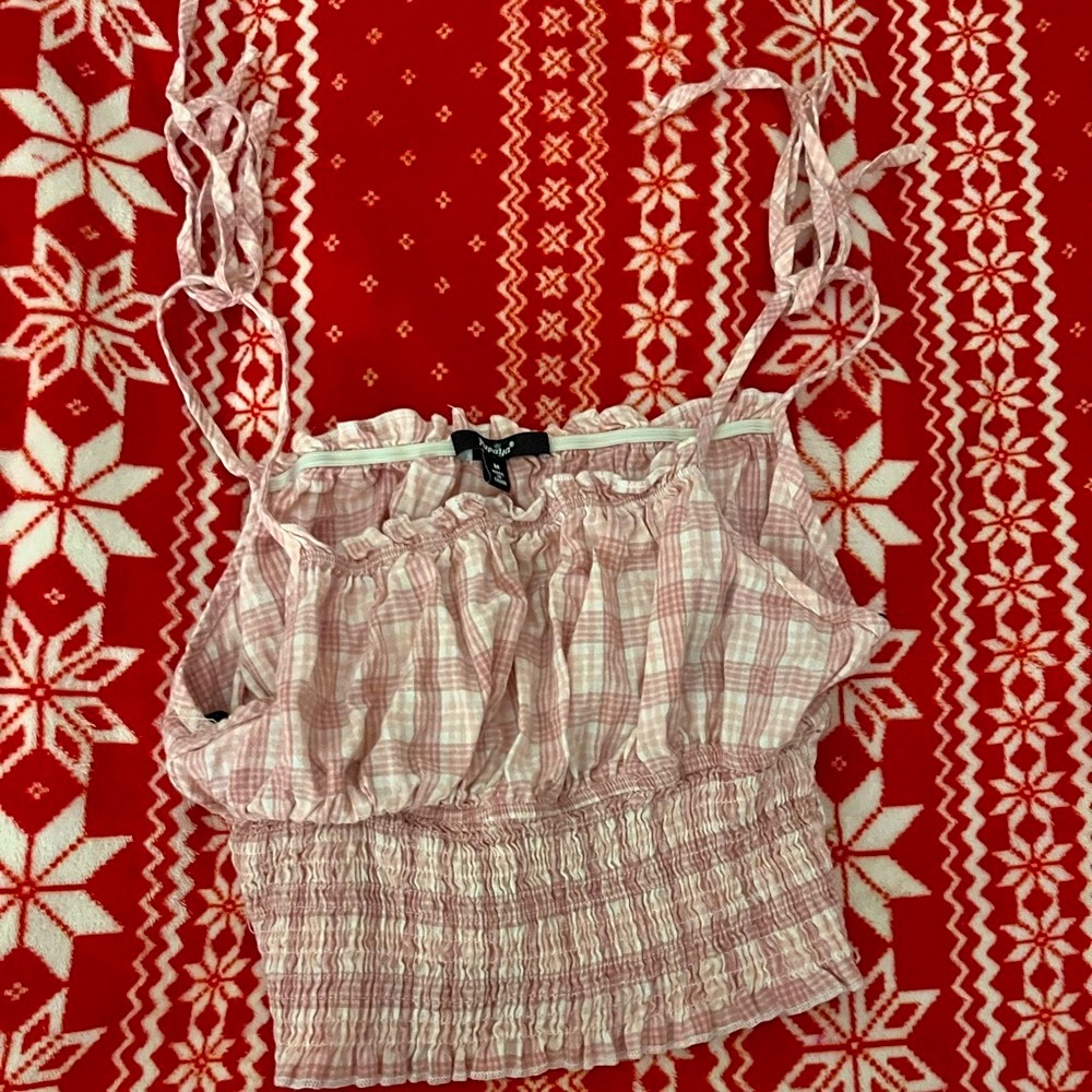 Pink Plaid Tie-able Cropped Cami Medium